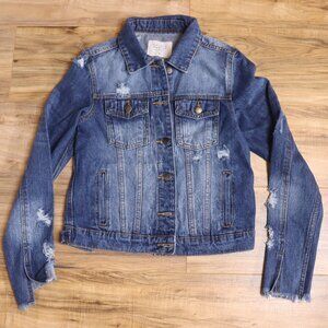Pink Lily Nature Denim Los Angeles cropped denim jacket distressed NWOT